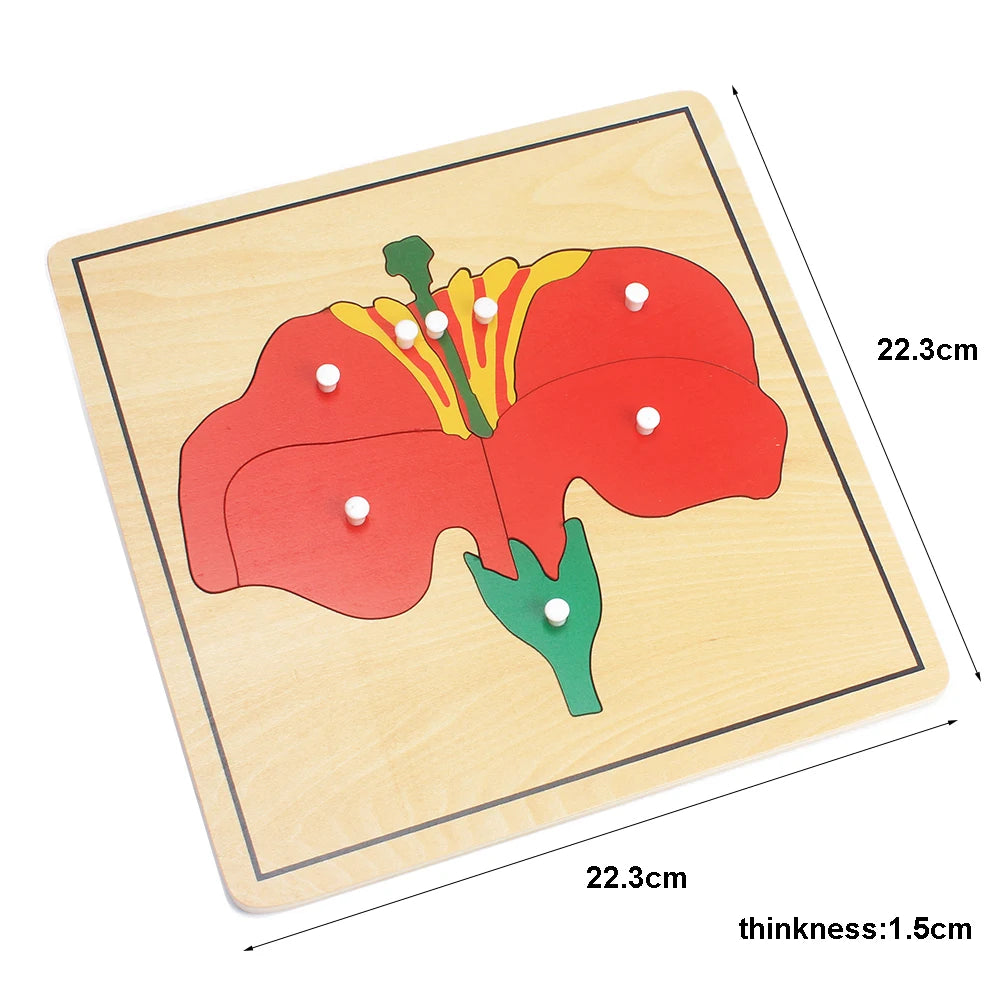 Kids Montessori wood puzzle. Flower/Plant/Animals