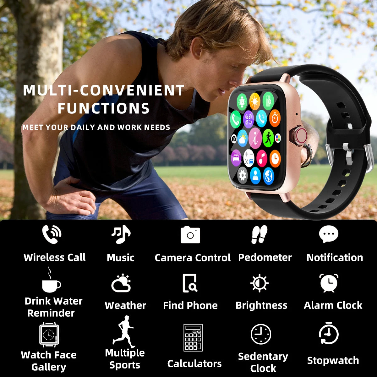 1.83'' Waterproof Smart Watch with Message Answer Call Sleep Monitoring Sports Pedometer