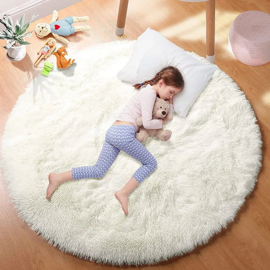 Super Soft Plush Round Rug Mat Fluffy White Carpets