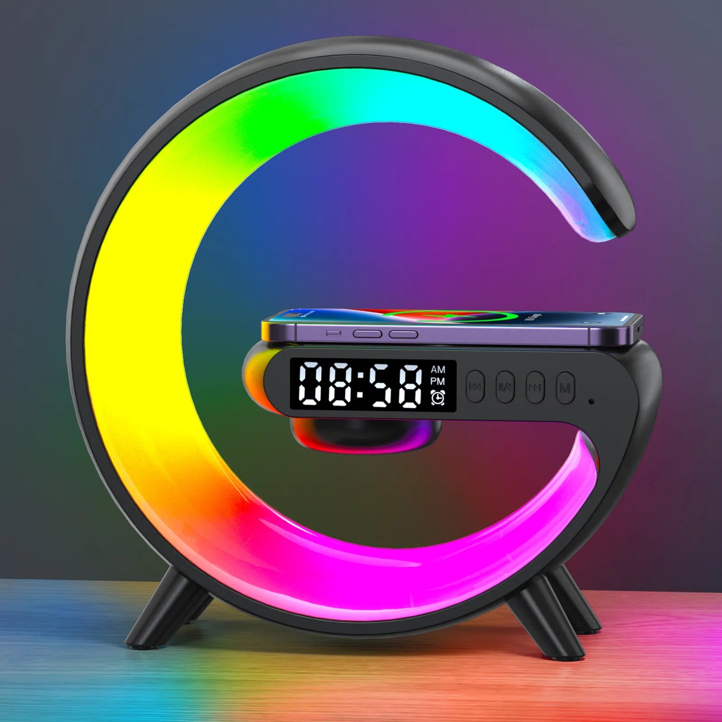 Wireless Charger - Stand Pad Alarm Clock Speaker Light