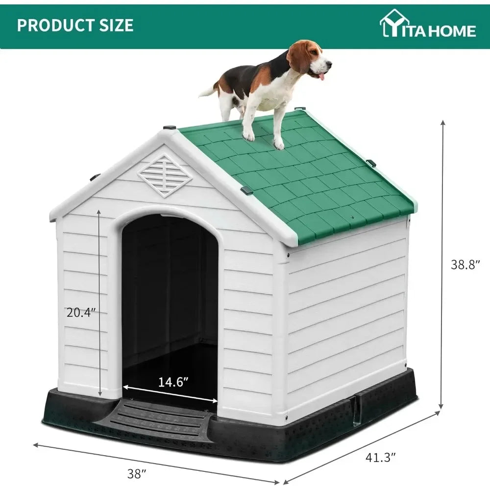 41'' Large Plastic Dog House Outdoor Indoor Puppy Shelter Water Resistant Easy Assembly