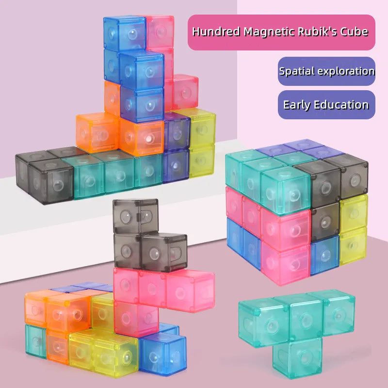 Children Magnetic Magic Cube LuBan Cube 3D Building Blocks Multi-functional Construction Develop Spatial Awareness Toy for Kids