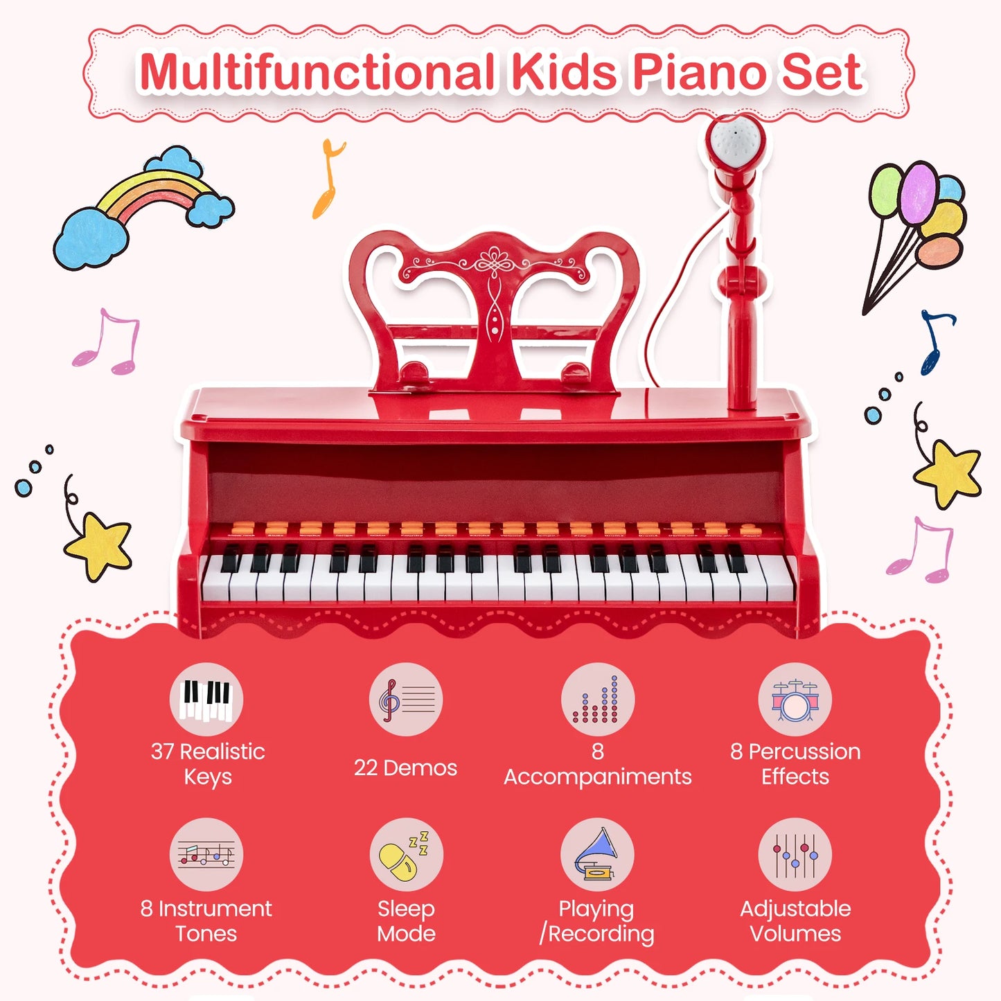 Music Piano Keyboard Kids Learning Toy Instrument with Microphone