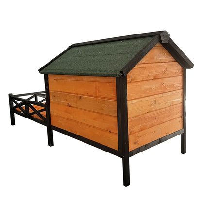 Solid Wooden Dog Kennel Large Outdoor with a Balcony Dog House