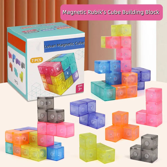 Children Magnetic Magic Cube LuBan Cube 3D Building Blocks Multi-functional Construction Develop Spatial Awareness Toy for Kids