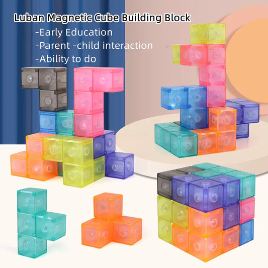 Cubo mágico magnético para niños, cubo LuBan 3D, bloques de construcción, construcción multifuncional, juguete para desarrollar la conciencia espacial para niños