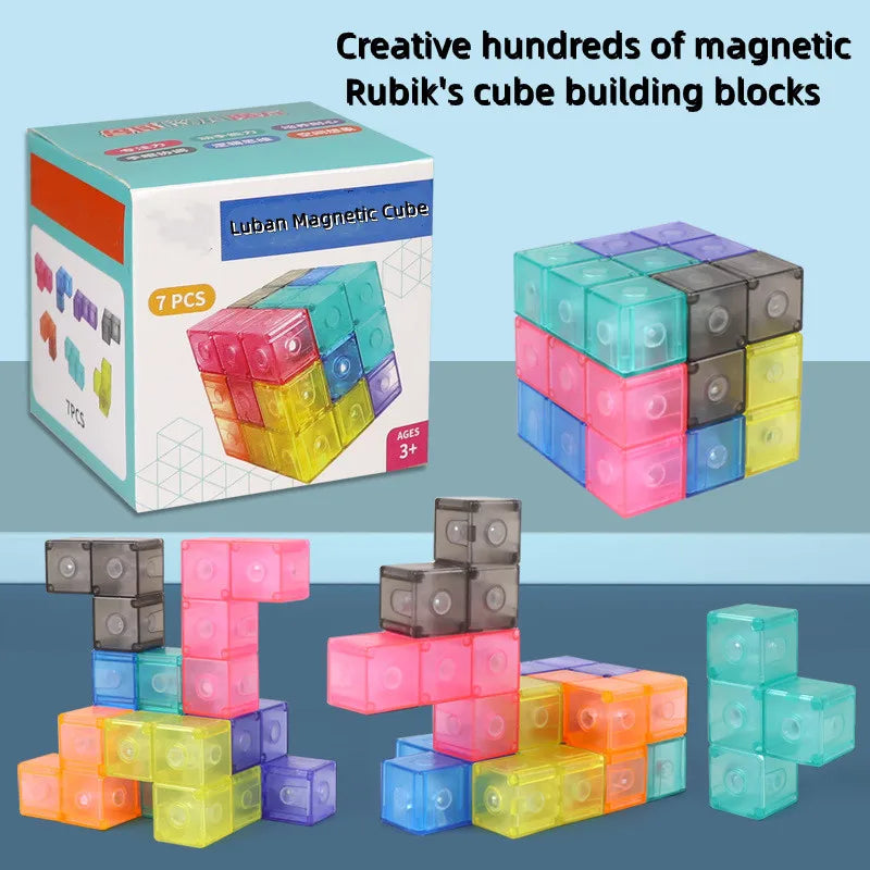 Children Magnetic Magic Cube LuBan Cube 3D Building Blocks Multi-functional Construction Develop Spatial Awareness Toy for Kids