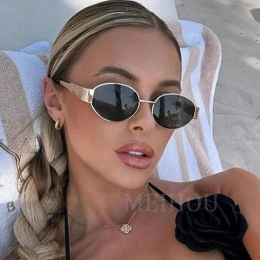 Trendy Oval Sunglasses Metal Frame