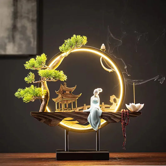 Wood Incense Burner with USB Led Light