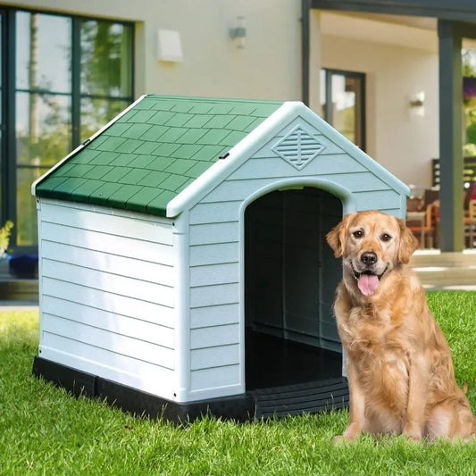 41'' Large Plastic Dog House Outdoor Indoor Puppy Shelter Water Resistant Easy Assembly